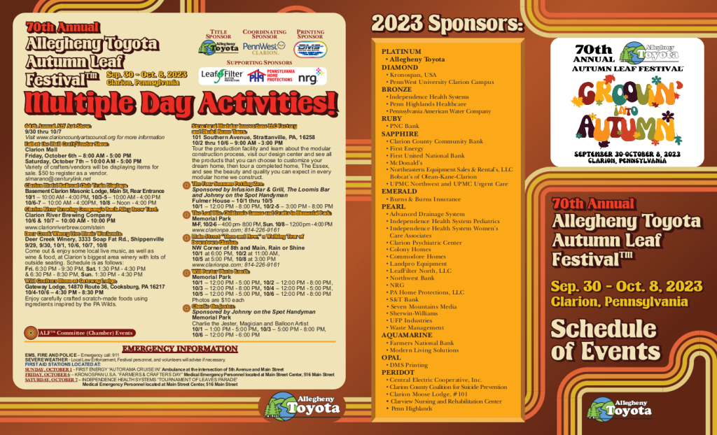 Autumn Leaf Festival Schedule of Events 2023