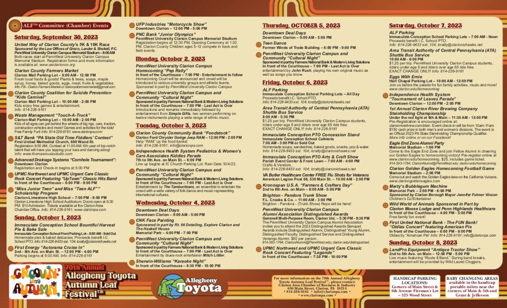 Autumn Leaf Festival Schedule of Events 2023